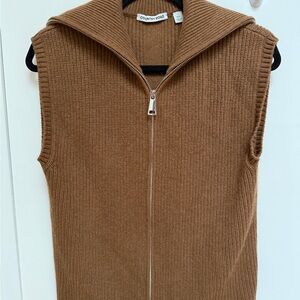 Country Road Cashmere Blend Zip Sweater Vest Brown Sleeveless Knit XXS fit S/M
